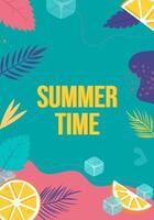 Sommer- Poster mit Blätter und Zitrusfrüchte Früchte, Sommer- Zeit Flyer vektor