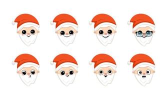 jultomten med glada leende i röd mössa. söt karaktär med glada ansikte i festlig kostym för nyår och jul. huvud med roliga och rädda känslor. platt vektor illustration