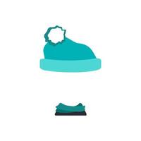 Strickmütze mit Bommel und Schal für die kalte Jahreszeit. Schablone oder Rahmen für den Kopf. Kopfschmuck, Kleidungsstück, Accessoire für Kinder. flache Vektorgrafik vektor