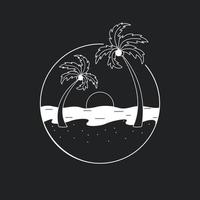 Palmen, Sonnenuntergang und das Meer im Kreis. ein handgezeichneter Vektor. für Drucke auf T-Shirts, Postern und anderen Zwecken. vektor