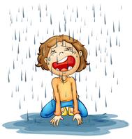 Pojke gråter i regnet vektor