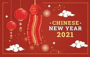 kinesiskt nyår gratulationskort med lykta och smällare vektor