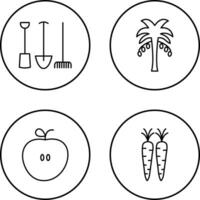 Gartenarbeit Werkzeuge und Palme Baum Symbol vektor