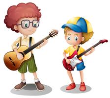 Två pojkar spelar gitarr vektor