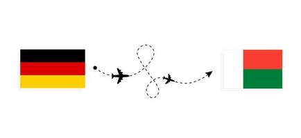 Flug und Reise von Deutschland nach Madagaskar mit dem Reisekonzept des Passagierflugzeugs vektor