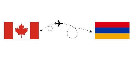 Flug und Reise von Kanada nach Armenien mit dem Reisekonzept für Passagierflugzeuge vektor