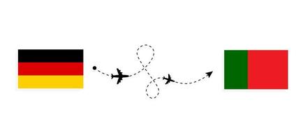 Flug und Reise von Deutschland nach Portugal mit dem Reisekonzept des Passagierflugzeugs vektor