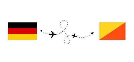 Flug und Reise von Deutschland nach Bhutan mit dem Reisekonzept des Passagierflugzeugs vektor