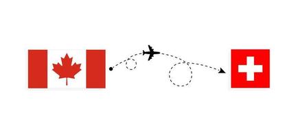 Flug und Reise von Kanada in die Schweiz mit dem Reisekonzept des Passagierflugzeugs vektor