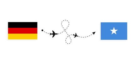 Flug und Reise von Deutschland nach Somalia mit dem Reisekonzept des Passagierflugzeugs vektor
