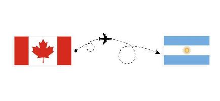 Flug und Reise von Kanada nach Argentinien mit dem Reisekonzept für Passagierflugzeuge vektor