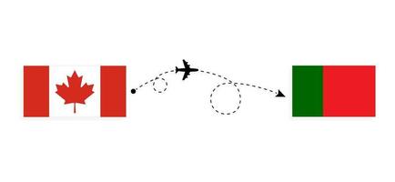 Flug und Reise von Kanada nach Portugal mit dem Reisekonzept für Passagierflugzeuge vektor