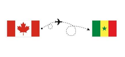 Flug und Reise von Kanada nach Senegal mit dem Reisekonzept für Passagierflugzeuge vektor