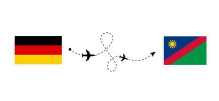 Flug und Reise von Deutschland nach Namibia mit dem Reisekonzept des Passagierflugzeugs vektor