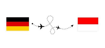 Flug und Reise von Deutschland nach Indonesien mit dem Reisekonzept des Passagierflugzeugs vektor