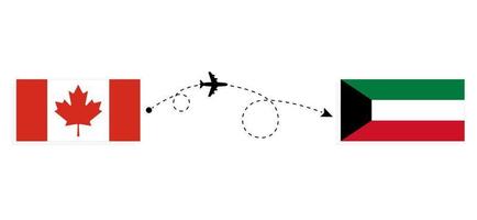 flyg och resor från Kanada till Kuwait med passagerarflygplan vektor