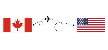 Flug und Reise von Kanada in die USA mit dem Reisekonzept für Passagierflugzeuge vektor