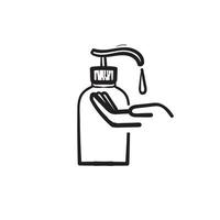 handgezeichnete Hände waschen im Zusammenhang mit Vektorlinie Icons. enthält Symbole wie Waschanleitung, Antiseptikum, Seife. Gekritzelillustration vektor