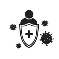 Doodle-Virus-Keime und Bakterienschutz. Gesundes Immunsystem, Person, die durch Immunitätsschild-Vektorillustration vor Viren und Bakterien geschützt ist. Person resistent und Prävention von Krankheiten Cartoon vektor