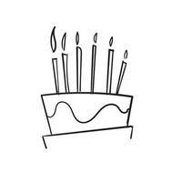 Hand gezeichneter Gekritzelkuchen mit Kerzenillustrationsvektorkarikatur vektor