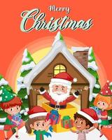Frohe Weihnachten-Plakat-Vorlage mit Weihnachtsmann und Kindern vektor