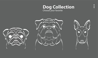 icon flach charakter zeichnung hund linie welpen gesicht niedlich haustier kritzeleien doggy set abbildung vektor druck symbol tapete hintergrund logo lächeln katzenpfote weiß blau beliebtes hündchen clipart häuslich baby schwarz