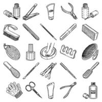 Frauen-Pediküre-Tools Set Symbol Vektor. Gekritzel handgezeichnet oder Umriss-Icon-Stil vektor