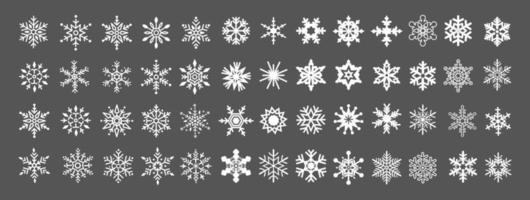 stor uppsättning snöflingor ikoner. flake crystal silhouette samling. gott nytt år, jul, jul. snö, semester, kallt väder, frost. vinter designelement. vektor illustration.