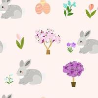 seamless mönster med kaniner och tulpaner vektor