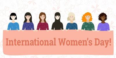 internationella kvinnodagen och kvinnor med en affisch vektor