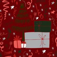 Weihnachten Hintergrund Party Feier Vektor nahtlose Muster stilisierte Weihnachtsbäume mit Süßigkeiten und Wunderkerzen. Tapete für Geschenkpapier, Einladungen, Papier und Karten, Website-Hintergründe.