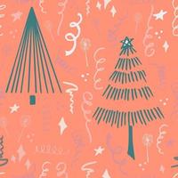 Weihnachten Hintergrund Party Feier Vektor nahtlose Muster stilisierte Weihnachtsbäume mit Süßigkeiten und Wunderkerzen. Tapete für Geschenkpapier, Einladungen, Papier und Karten, Website-Hintergründe.