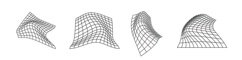 retro 90er Jahre Gitter 3d Elemente und Linien im dynamisch. Cyber ästhetisch. eben Illustration isoliert auf Weiß Hintergrund. vektor