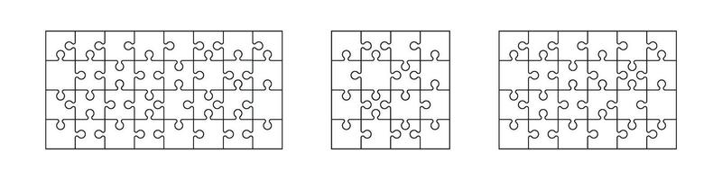 Puzzle 16 ,24 und 32 Stücke Spiel Vorlage Satz. Puzzle Bild Textur Sammlung. eben Illustration isoliert auf Weiß Hintergrund. vektor