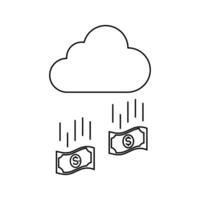 pengar regn, pengar faller från de himmel moln ikon vektor