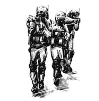 teckning av armén soldater stridande med guns vektor