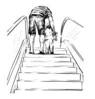 Vater Gehen mit seine wenig Tochter oben zu Treppe vektor