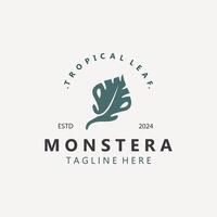 monstera deliciosa blad natur logotyp design, platt växt ikon design illustration mall vektor