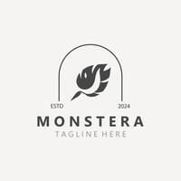 monstera deliciosa blad natur logotyp design, platt växt ikon design illustration mall vektor