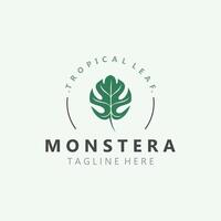 monstera deliciosa blad natur logotyp design, platt växt ikon design illustration mall vektor