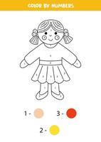 Farbe Karikatur Spielzeug Puppe durch Zahlen. Arbeitsblatt zum Kinder. vektor
