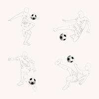 linje teckning av fotboll spelare sparkar en boll vektor
