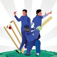 färgrik illustration av slagman spelare spelar cricket vektor