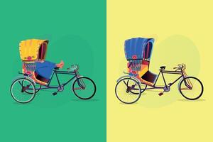 uppsättning av färgrik riksha illustrationer bangladeshiska riksha konst tri cykel av dhaka stad vektor
