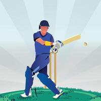 illustration av en slagman spelar cricket på de fält i en färgrik bakgrund vektor