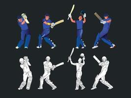 uppsättning av slagman spelar cricket på de fält i en färgrik bakgrund illustration vektor