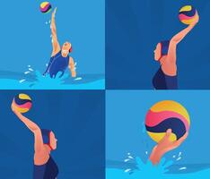 Frau spielen Wasser Polo Wasser Sport Aktivität vektor
