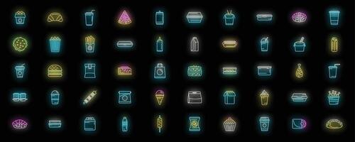 hämtmat mat ikoner uppsättning neon vektor