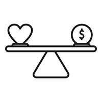 Balance von Liebe und Geld Symbol Gliederung . vergleichen Sie Wahl vektor