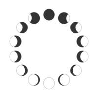 Gliederung Mond Phasen. Kalender Mond- Zyklus. abnehmend und Wachsen Mond Silhouetten ziehen um im Kreis. runden Formen von Luna himmlisch Objekt isoliert auf Weiß Hintergrund. vektor